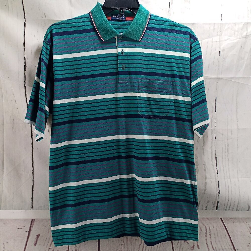 Par Four 100% Cotton Multicolor Striped Mens Size L Golf Polo Shirt